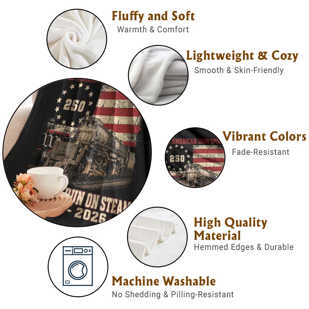 Train USA 250th Anniversary Throw Blanket American Iron Spirit Steam Locomotive Railroad Train Engine TS11 Print Your Wear