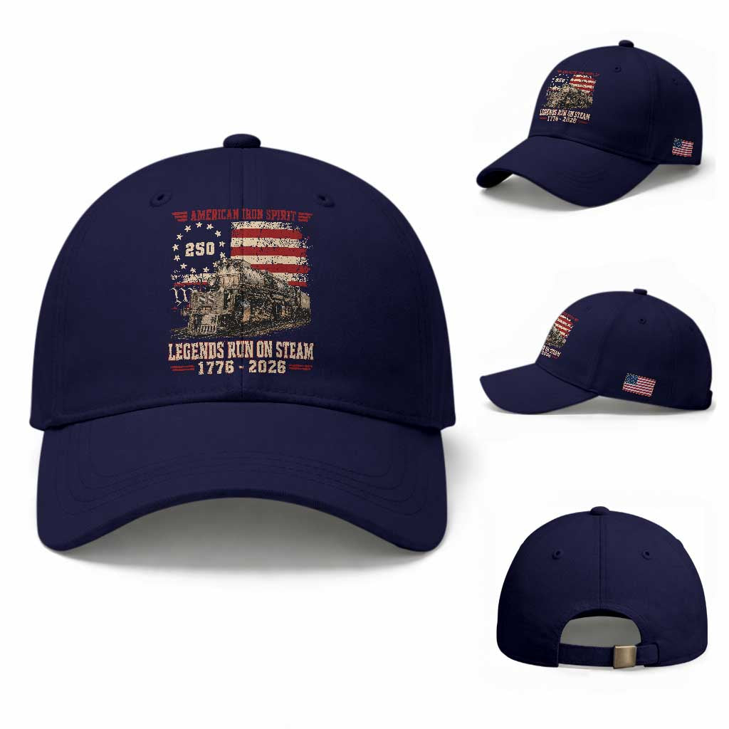 Train USA 250th Anniversary Baseball Cap American Iron Spirit Steam Locomotive Railroad Train Engine TS11 Baseball Cap Universal Fit Dark Blue Print Your Wear