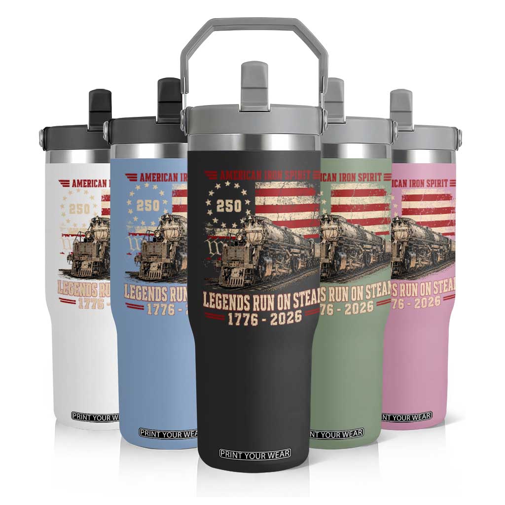 Train USA 250th Anniversary Flip Straw Tumbler American Iron Spirit Steam Locomotive Railroad Train Engine TS11 Print Your Wear
