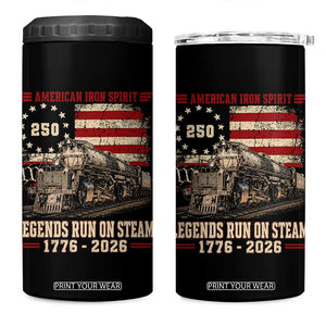Train USA 250th Anniversary 4 in 1 Can Cooler Tumbler American Iron Spirit Steam Locomotive Railroad Train Engine TS11 One Size: 16 oz Black Print Your Wear
