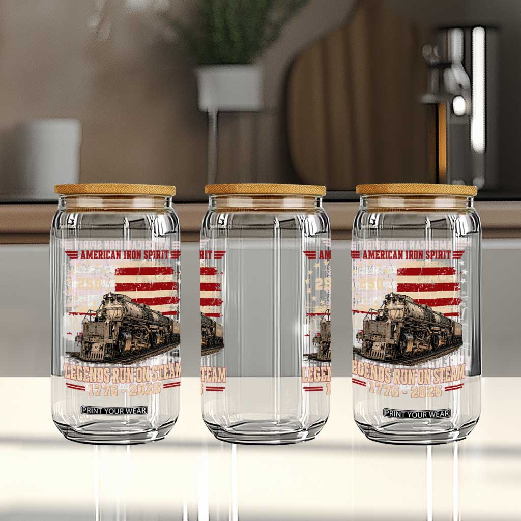 Train USA 250th Anniversary Glass Can American Iron Spirit Steam Locomotive Railroad Train Engine TS11 Print Your Wear