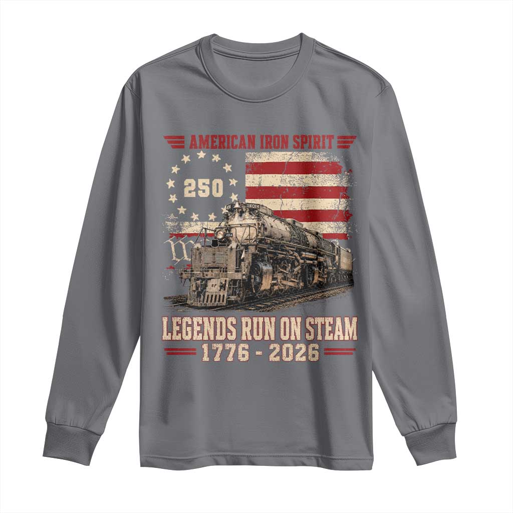 Train USA 250th Anniversary Long Sleeve Shirt American Iron Spirit Steam Locomotive Railroad Train Engine TS11 Charcoal Print Your Wear