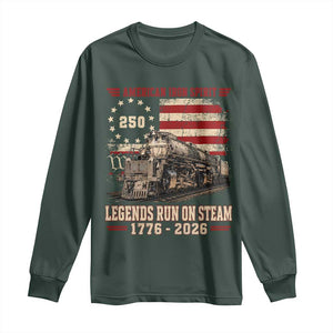 Train USA 250th Anniversary Long Sleeve Shirt American Iron Spirit Steam Locomotive Railroad Train Engine TS11 Dark Forest Green Print Your Wear