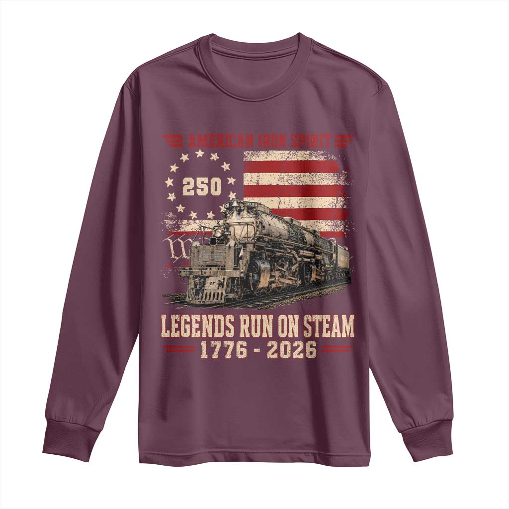 Train USA 250th Anniversary Long Sleeve Shirt American Iron Spirit Steam Locomotive Railroad Train Engine TS11 Maroon Print Your Wear
