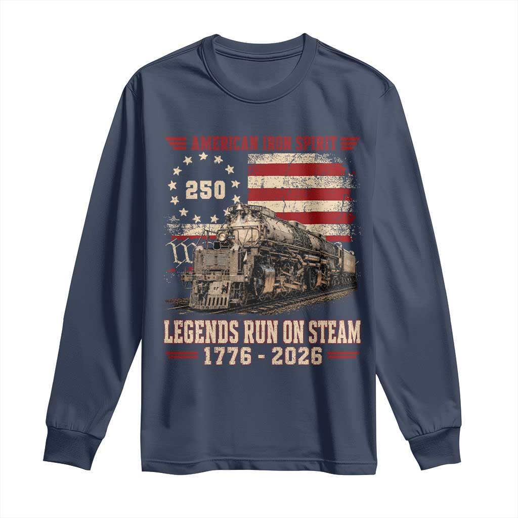 Train USA 250th Anniversary Long Sleeve Shirt American Iron Spirit Steam Locomotive Railroad Train Engine TS11 Navy Print Your Wear