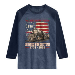 Train USA 250th Anniversary Raglan Shirt American Iron Spirit Steam Locomotive Railroad Train Engine TS11 Heather Denim Navy Print Your Wear