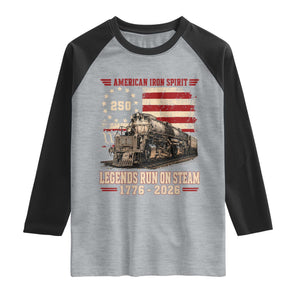 Train USA 250th Anniversary Raglan Shirt American Iron Spirit Steam Locomotive Railroad Train Engine TS11 Heather Gray Black Print Your Wear