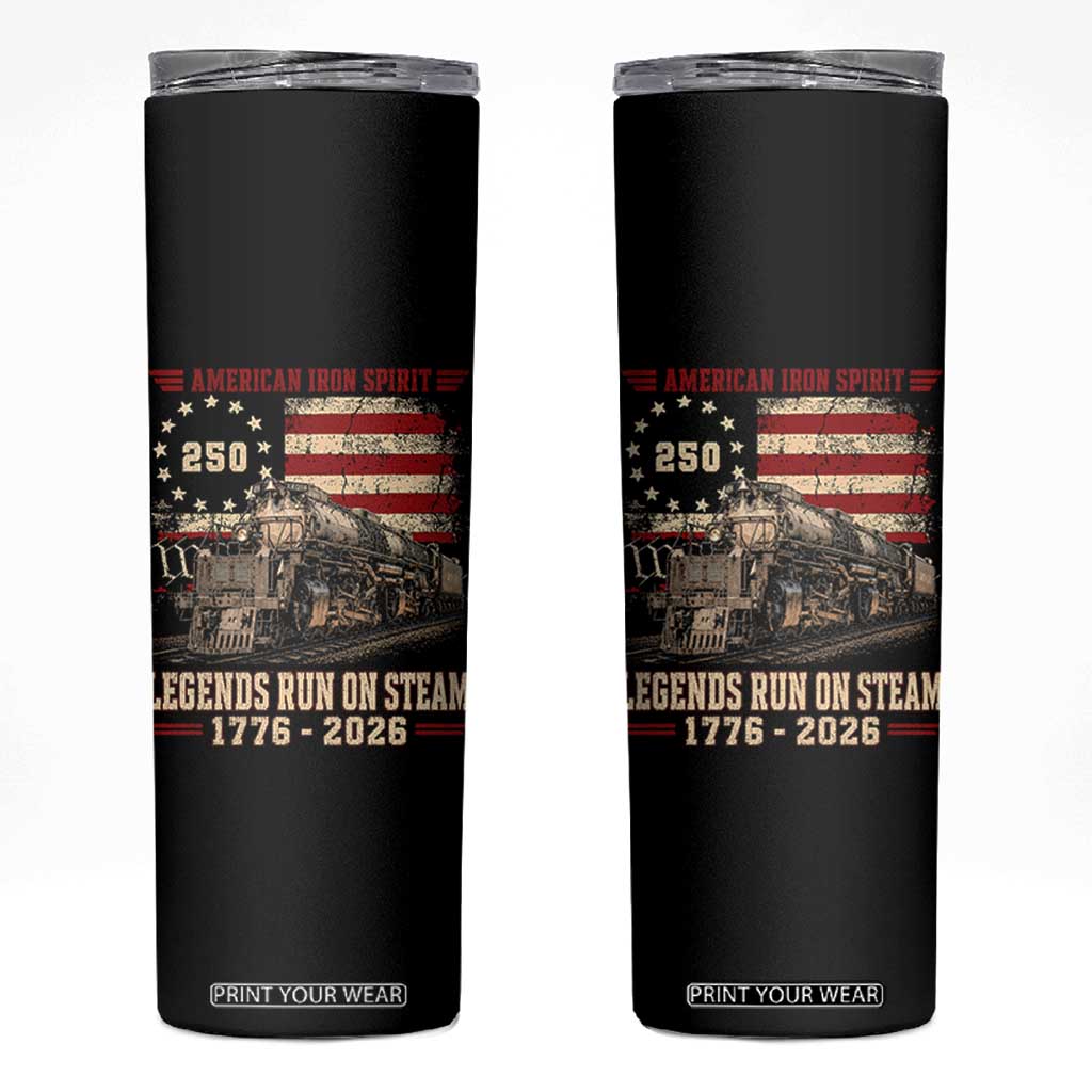 Train USA 250th Anniversary Skinny Tumbler American Iron Spirit Steam Locomotive Railroad Train Engine TS11 Black Print Your Wear