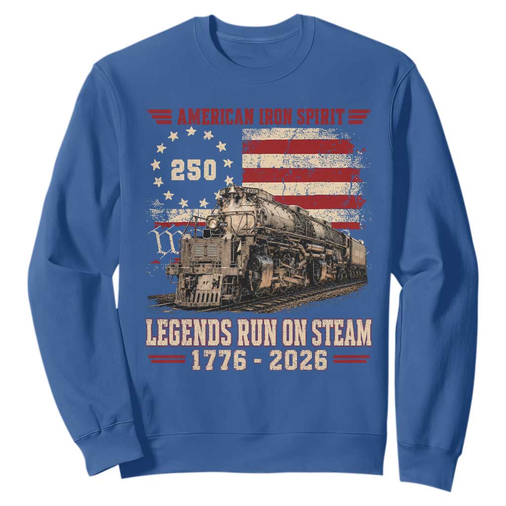 Train USA 250th Anniversary Sweatshirt American Iron Spirit Steam Locomotive Railroad Train Engine TS11 Royal Blue Print Your Wear