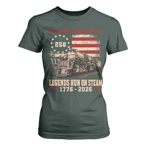 Train USA 250th Anniversary T Shirt For Women American Iron Spirit Steam Locomotive Railroad Train Engine TS11 Dark Forest Green Print Your Wear