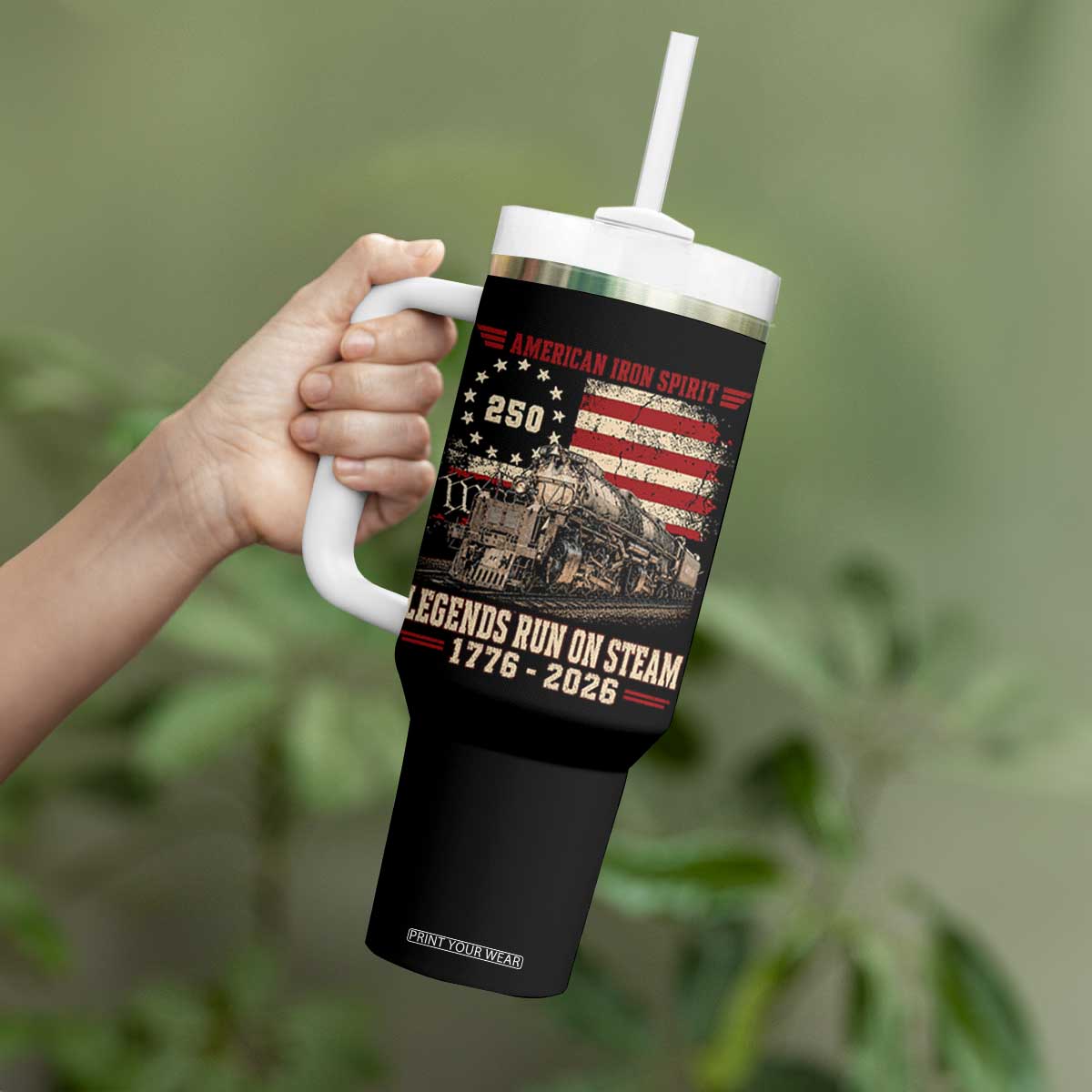 Train USA 250th Anniversary Tumbler With Handle American Iron Spirit Steam Locomotive Railroad Train Engine TS11 Print Your Wear