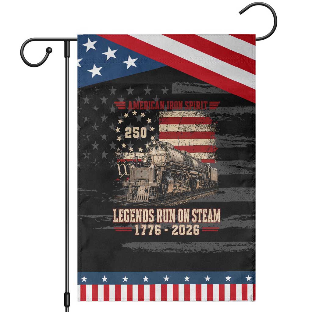 Train USA 250th Anniversary Patriotic Garden Flag American Iron Spirit Steam Locomotive Railroad Train Engine TS11 Distressed Black Blue Print Your Wear