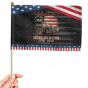 Train USA 250th Anniversary Patriotic Handheld Flag American Iron Spirit Steam Locomotive Railroad Train Engine TS11 Distressed 8.2" × 5.5" Black Blue Print Your Wear