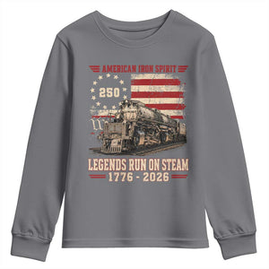 Train USA 250th Anniversary Youth Sweatshirt American Iron Spirit Steam Locomotive Railroad Train Engine TS11 Charcoal Print Your Wear