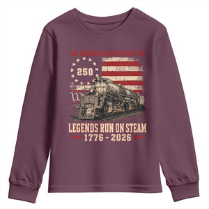 Train USA 250th Anniversary Youth Sweatshirt American Iron Spirit Steam Locomotive Railroad Train Engine TS11 Maroon Print Your Wear