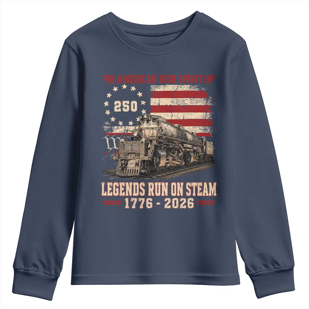 Train USA 250th Anniversary Youth Sweatshirt American Iron Spirit Steam Locomotive Railroad Train Engine TS11 Navy Print Your Wear