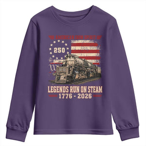 Train USA 250th Anniversary Youth Sweatshirt American Iron Spirit Steam Locomotive Railroad Train Engine TS11 Purple Print Your Wear