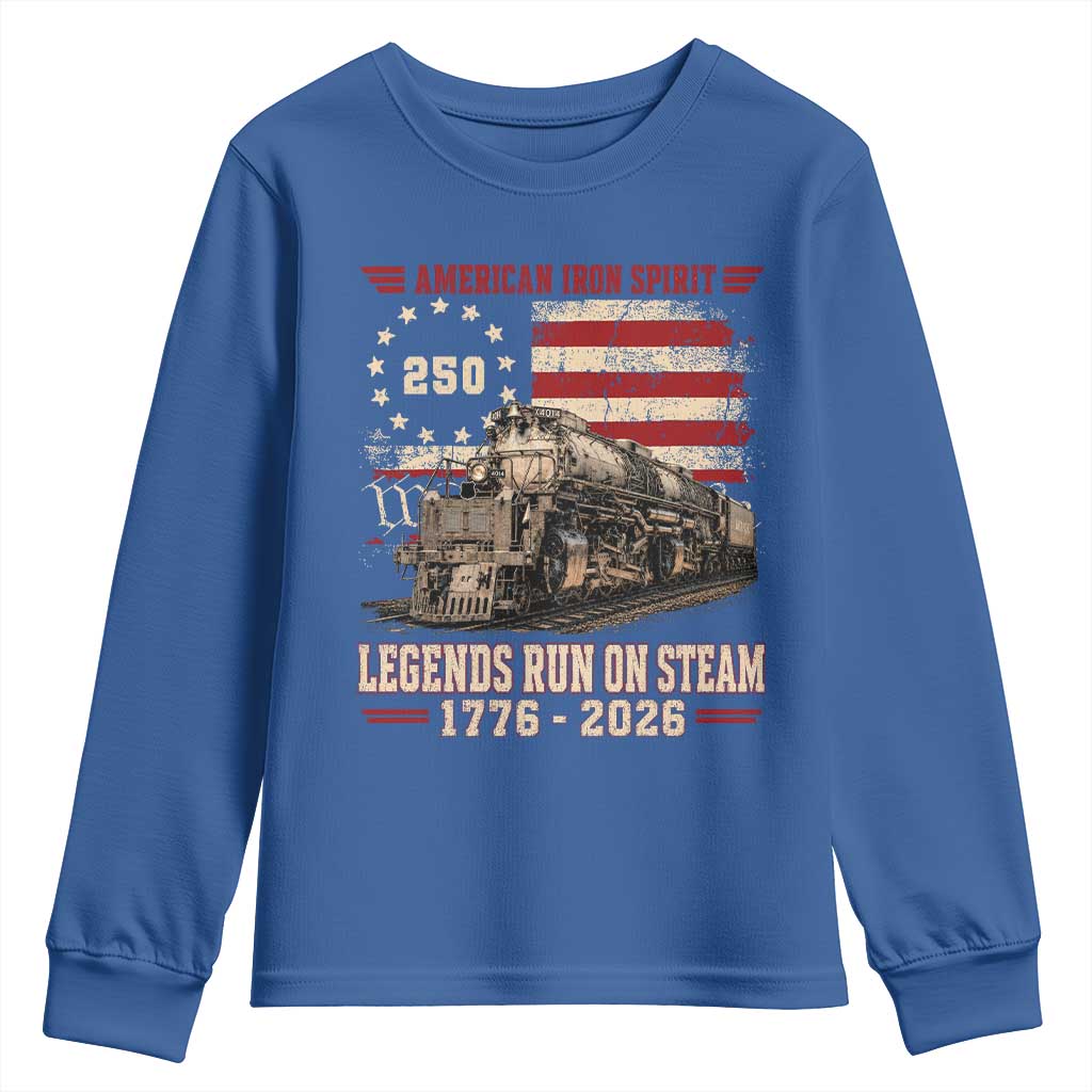 Train USA 250th Anniversary Youth Sweatshirt American Iron Spirit Steam Locomotive Railroad Train Engine TS11 Royal Blue Print Your Wear