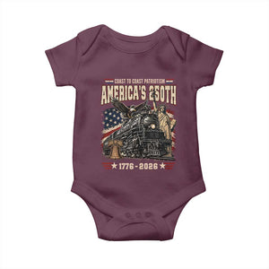 Steam Locomotive Train USA 250th Anniversary Baby Onesie Coast To Coast Patriotism Liberty American Flag TS11 Maroon Print Your Wear