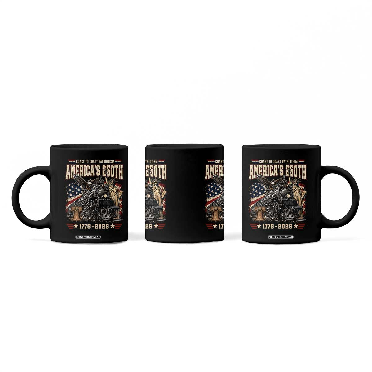Steam Locomotive Train USA 250th Anniversary Coffee Mug Coast To Coast Patriotism Liberty American Flag TS11 Print Your Wear