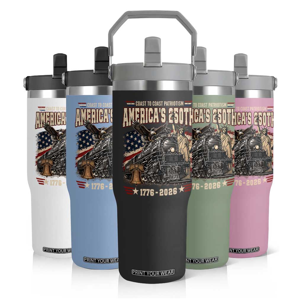 Steam Locomotive Train USA 250th Anniversary Flip Straw Tumbler Coast To Coast Patriotism Liberty American Flag TS11 Print Your Wear