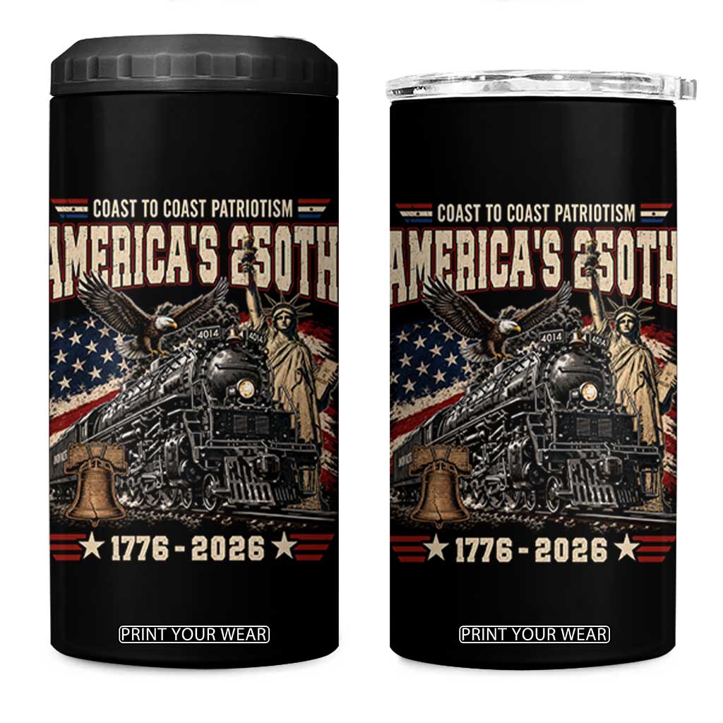 Steam Locomotive Train USA 250th Anniversary 4 in 1 Can Cooler Tumbler Coast To Coast Patriotism Liberty American Flag TS11 One Size: 16 oz Black Print Your Wear