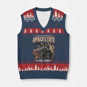 Steam Locomotive Train USA 250th Anniversary V-Neck Knit Sweater Vest Coast To Coast Patriotism Liberty American Flag TS11 Navy Red Print Your Wear