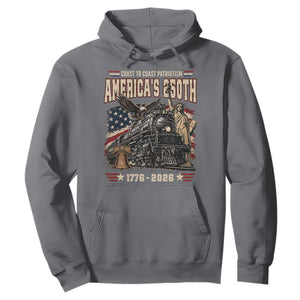 Steam Locomotive Train USA 250th Anniversary Hoodie Coast To Coast Patriotism Liberty American Flag TS11 Charcoal Print Your Wear