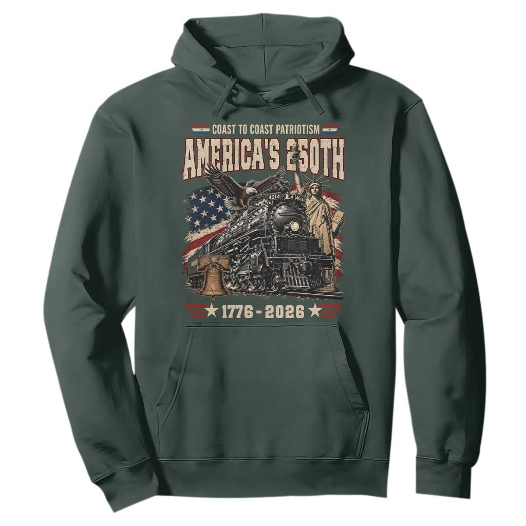Steam Locomotive Train USA 250th Anniversary Hoodie Coast To Coast Patriotism Liberty American Flag TS11 Dark Forest Green Print Your Wear