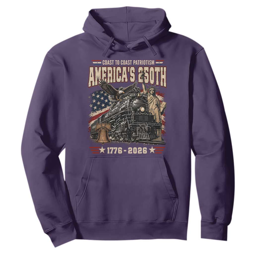 Steam Locomotive Train USA 250th Anniversary Hoodie Coast To Coast Patriotism Liberty American Flag TS11 Purple Print Your Wear