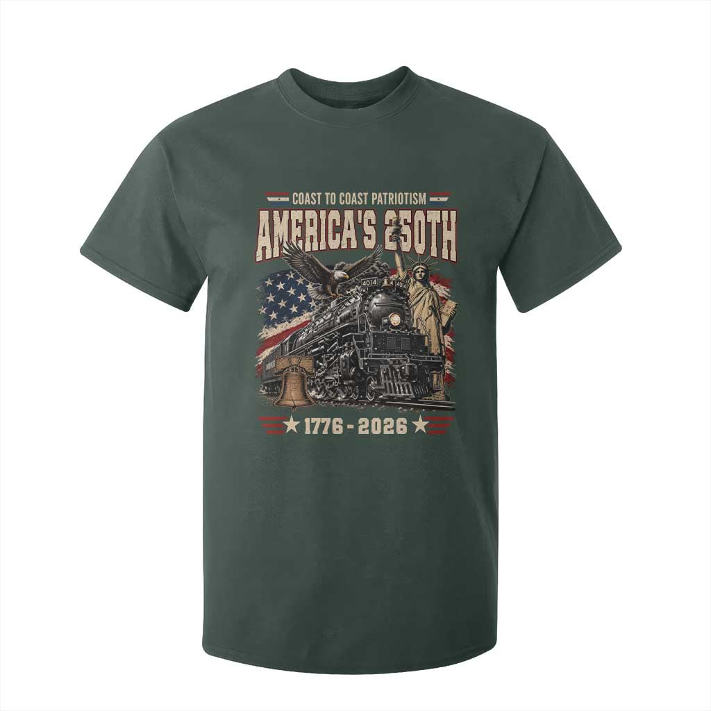 Steam Locomotive Train USA 250th Anniversary T Shirt For Kid Coast To Coast Patriotism Liberty American Flag TS11 Dark Forest Green Print Your Wear
