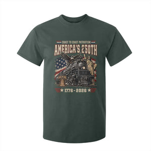 Steam Locomotive Train USA 250th Anniversary T Shirt For Kid Coast To Coast Patriotism Liberty American Flag TS11 Dark Forest Green Print Your Wear