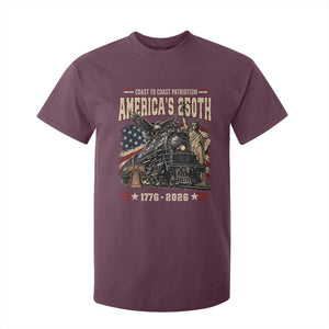 Steam Locomotive Train USA 250th Anniversary T Shirt For Kid Coast To Coast Patriotism Liberty American Flag TS11 Maroon Print Your Wear