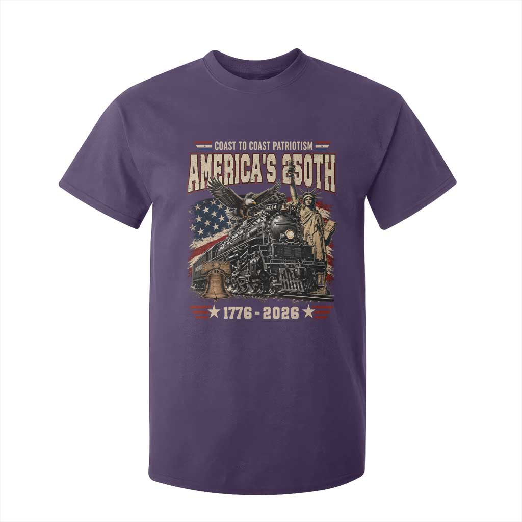 Steam Locomotive Train USA 250th Anniversary T Shirt For Kid Coast To Coast Patriotism Liberty American Flag TS11 Purple Print Your Wear