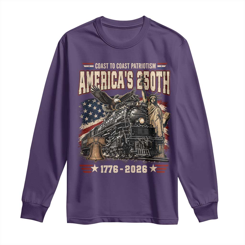 Steam Locomotive Train USA 250th Anniversary Long Sleeve Shirt Coast To Coast Patriotism Liberty American Flag TS11 Purple Print Your Wear