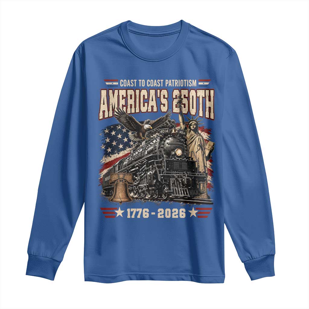 Steam Locomotive Train USA 250th Anniversary Long Sleeve Shirt Coast To Coast Patriotism Liberty American Flag TS11 Royal Blue Print Your Wear