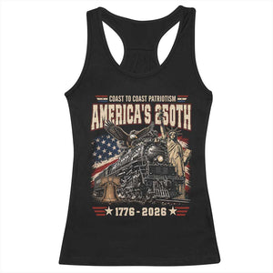 Steam Locomotive Train USA 250th Anniversary Racerback Tank Top Coast To Coast Patriotism Liberty American Flag TS11 Black Print Your Wear