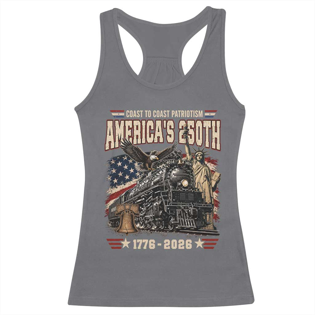 Steam Locomotive Train USA 250th Anniversary Racerback Tank Top Coast To Coast Patriotism Liberty American Flag TS11 Charcoal Print Your Wear