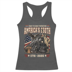Steam Locomotive Train USA 250th Anniversary Racerback Tank Top Coast To Coast Patriotism Liberty American Flag TS11 Dark Heather Print Your Wear