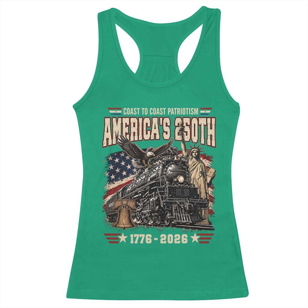 Steam Locomotive Train USA 250th Anniversary Racerback Tank Top Coast To Coast Patriotism Liberty American Flag TS11 Irish Green Print Your Wear