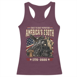 Steam Locomotive Train USA 250th Anniversary Racerback Tank Top Coast To Coast Patriotism Liberty American Flag TS11 Maroon Print Your Wear