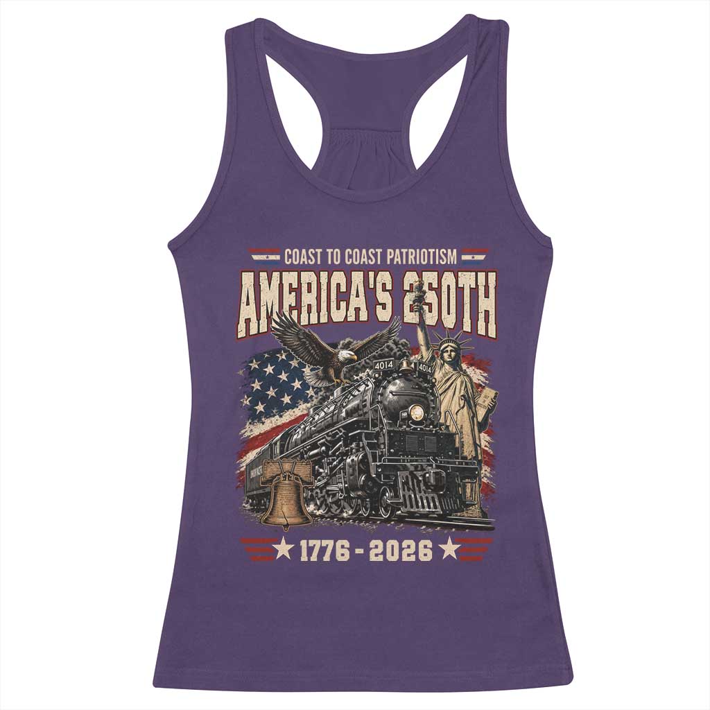Steam Locomotive Train USA 250th Anniversary Racerback Tank Top Coast To Coast Patriotism Liberty American Flag TS11 Purple Print Your Wear