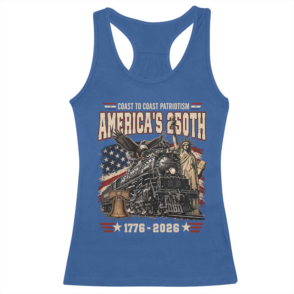 Steam Locomotive Train USA 250th Anniversary Racerback Tank Top Coast To Coast Patriotism Liberty American Flag TS11 Royal Blue Print Your Wear