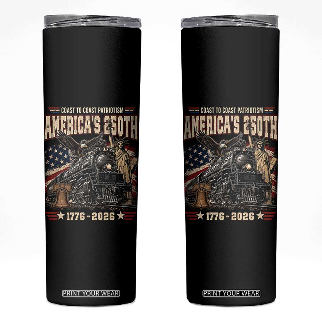 Steam Locomotive Train USA 250th Anniversary Skinny Tumbler Coast To Coast Patriotism Liberty American Flag TS11 Black Print Your Wear