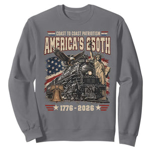 Steam Locomotive Train USA 250th Anniversary Sweatshirt Coast To Coast Patriotism Liberty American Flag TS11 Charcoal Print Your Wear