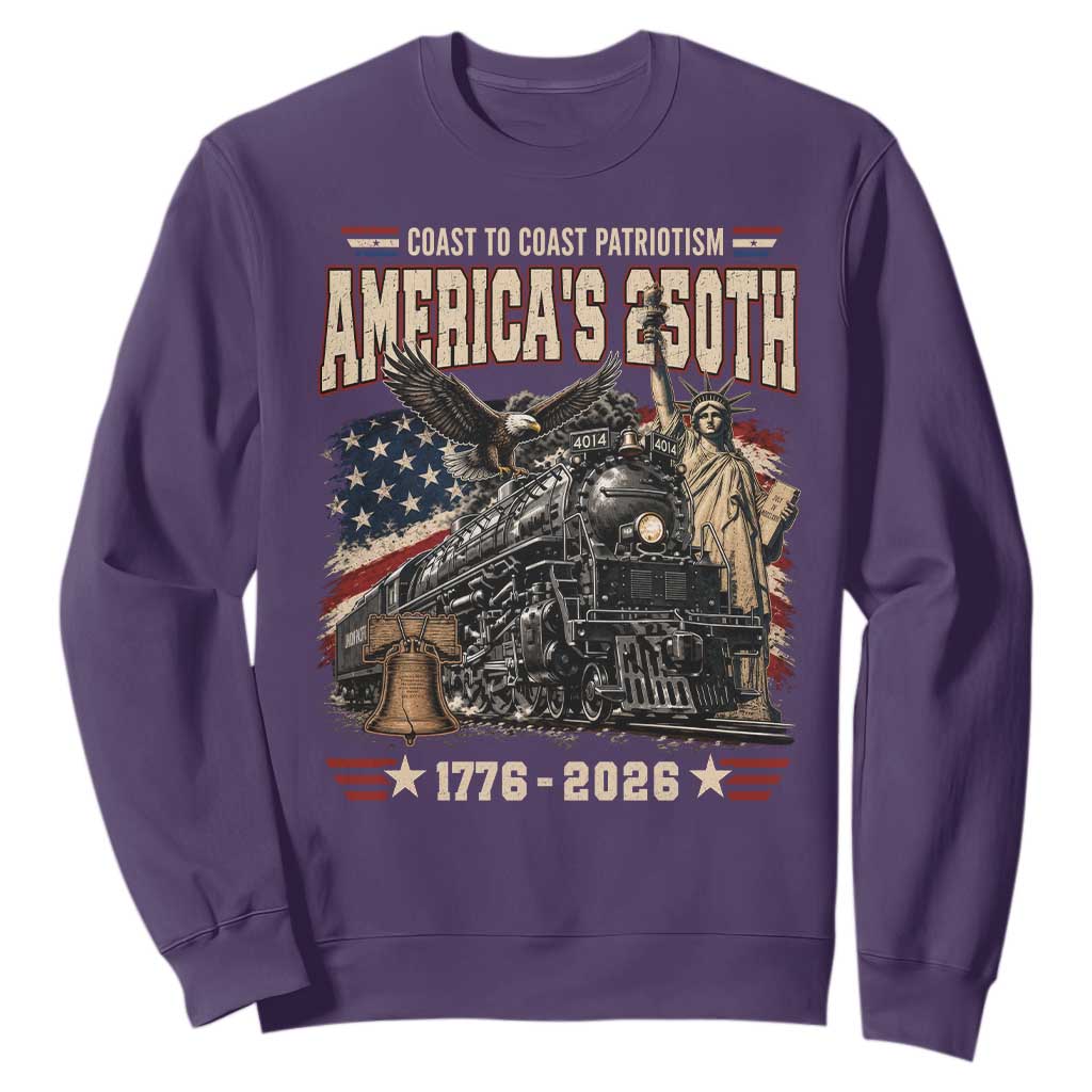 Steam Locomotive Train USA 250th Anniversary Sweatshirt Coast To Coast Patriotism Liberty American Flag TS11 Purple Print Your Wear