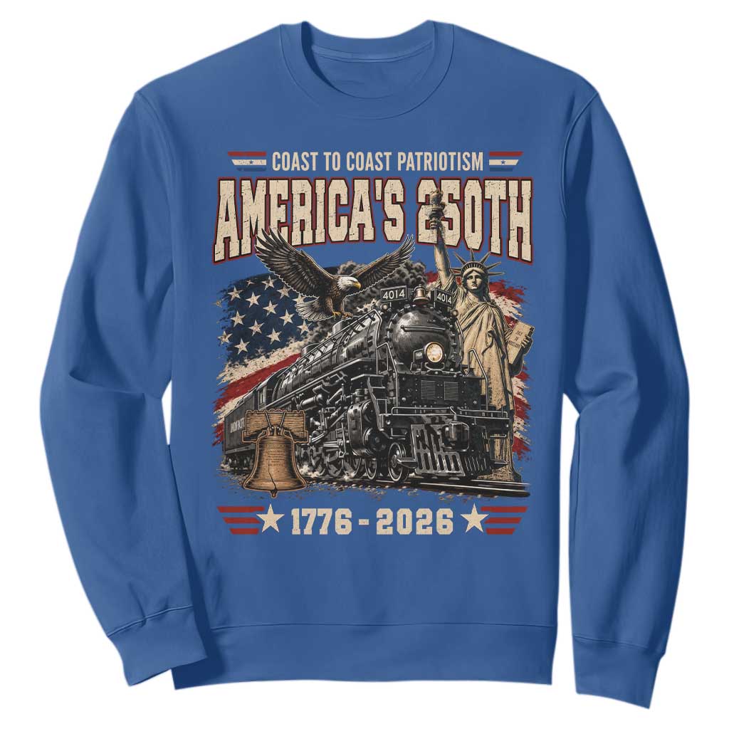 Steam Locomotive Train USA 250th Anniversary Sweatshirt Coast To Coast Patriotism Liberty American Flag TS11 Royal Blue Print Your Wear