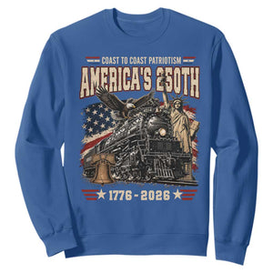 Steam Locomotive Train USA 250th Anniversary Sweatshirt Coast To Coast Patriotism Liberty American Flag TS11 Royal Blue Print Your Wear