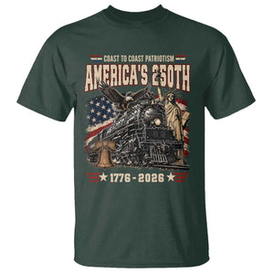 Steam Locomotive Train USA 250th Anniversary T Shirt Coast To Coast Patriotism Liberty American Flag TS11 Dark Forest Green Print Your Wear