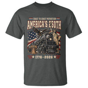Steam Locomotive Train USA 250th Anniversary T Shirt Coast To Coast Patriotism Liberty American Flag TS11 Dark Heather Print Your Wear